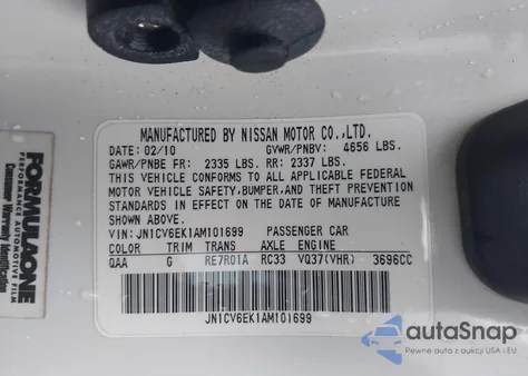 2010 Infiniti G37 Journey из США, поврежденный, VIN JN1CV6EK1AM101699